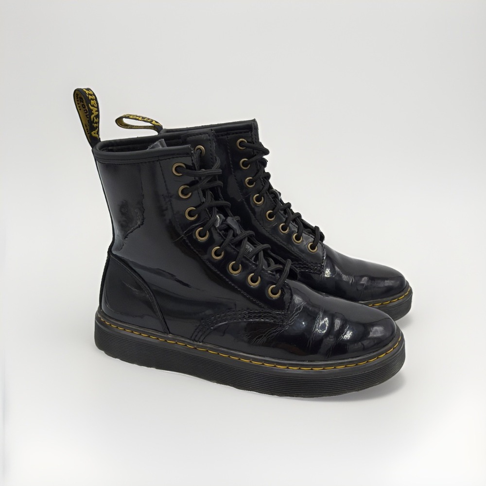 Dr Martens Zavala Boots Women's 8 Lace Up Combat Black Grunge Combat Patent